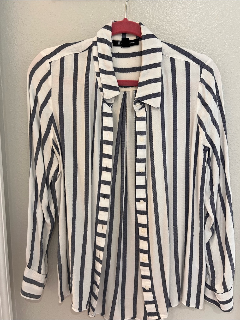 INC International Concepts White & Navy Vertical Stripe Button-Down Shirt